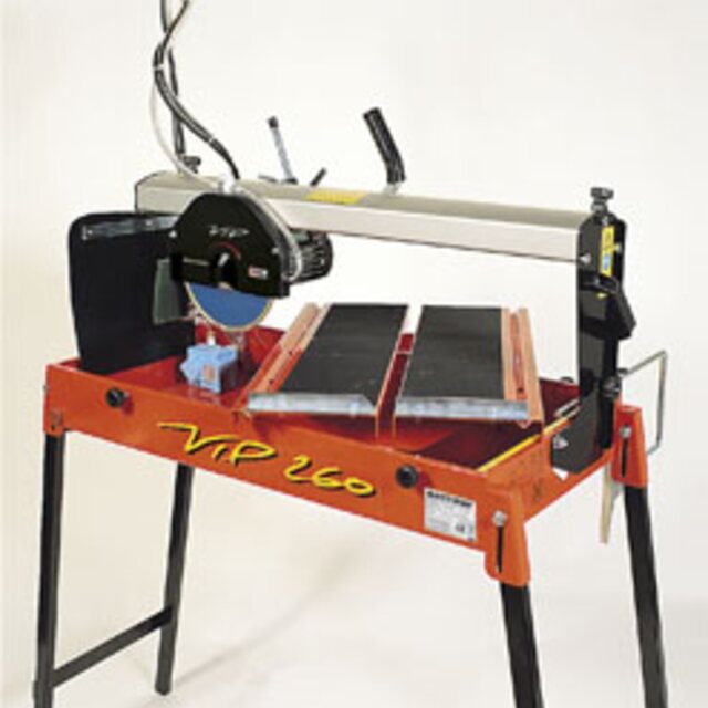 Side view of the Battipav VIP 260 tile saw and sliding cutting head