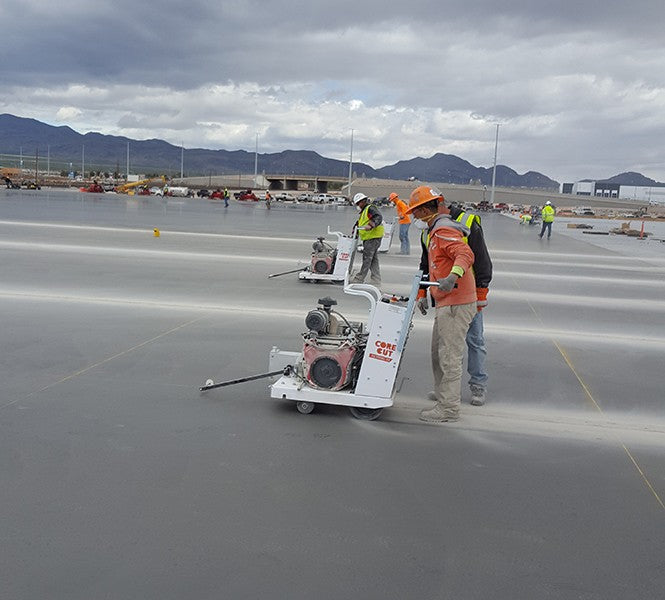 Construction worker using Core Cut CC190 Pro early entry saw on job site