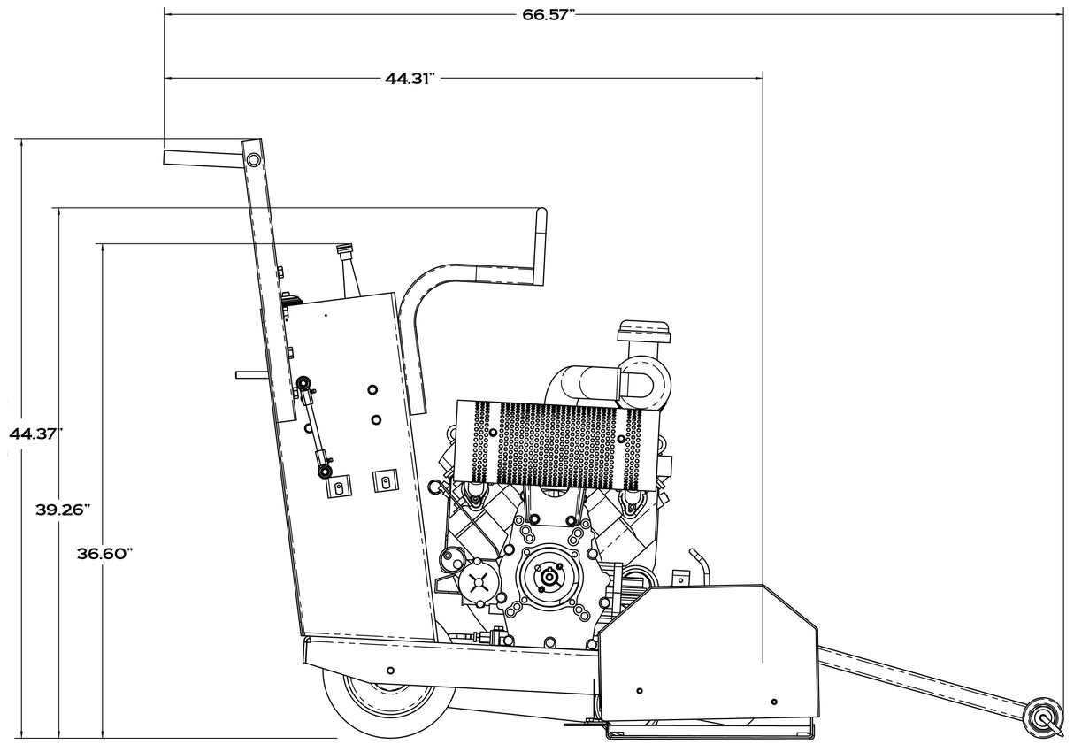 Technical blueprint diagram of Core Cut CC190 concrete saw