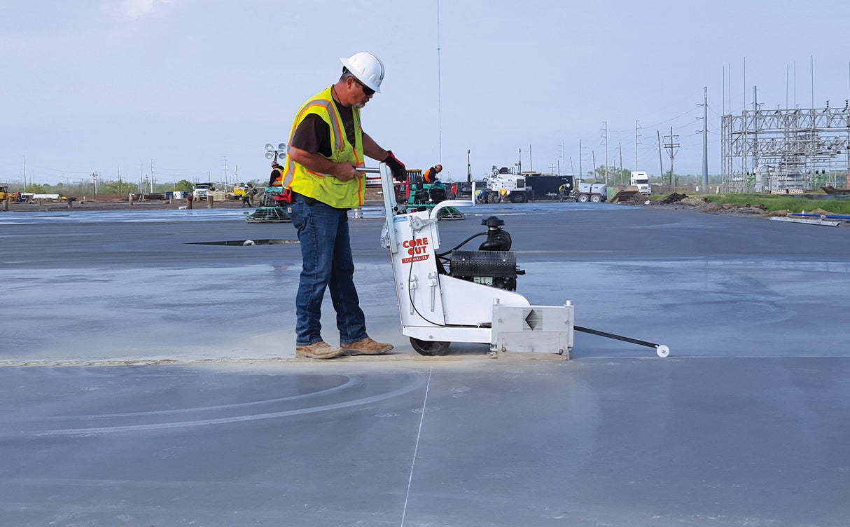 Core Cut CC190 Pro concrete saw in operation on concrete slab