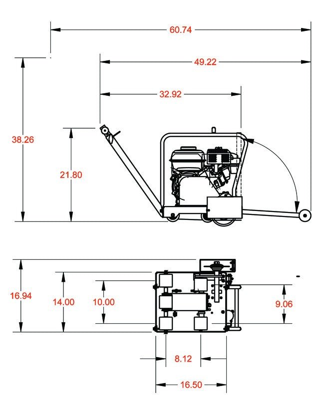 Dimensional drawing of Diamond Products CC150XL-EE First-Cut early entry saw