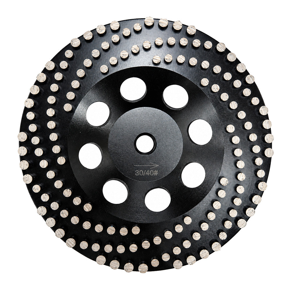 Black 7-inch Dot Cup Wheel with round diamond grinding segments and center ventilation holes