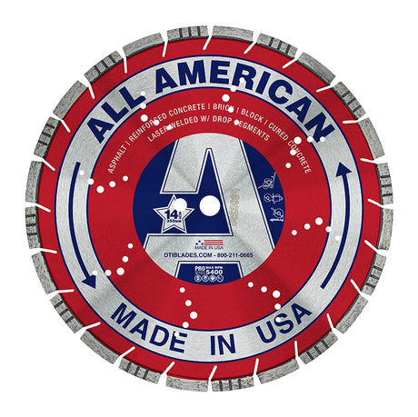 All American Diamond Blade, 14-inch shown, made in USA