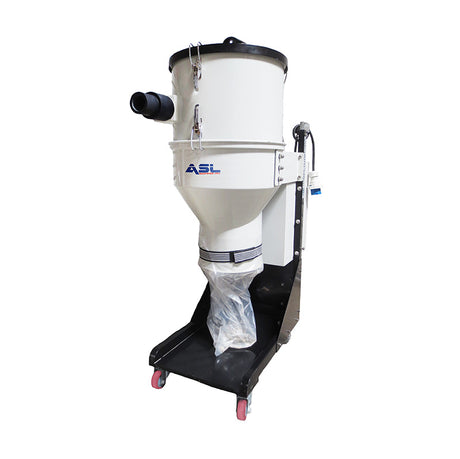 ASL Machines USA Industrial Vacuum 220V front view with dust collection bag on wheeled cart