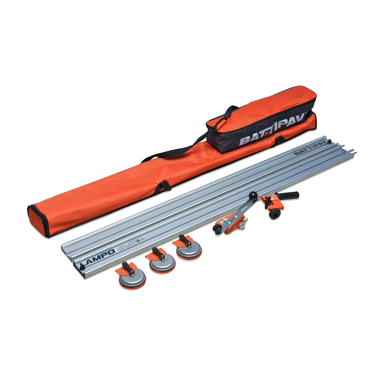 Battipav LAMPO CUT EVO large format tile cutting system with rails, suction cups, carriage and soft carrying bag