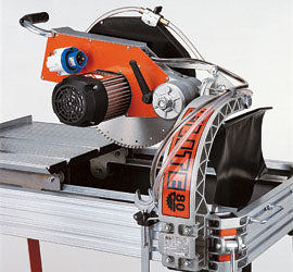 ELITE 80S masonry saw top view of aluminium sliding table and controls