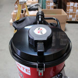 Top view of the F18 dust extractor showing the lid, handle and hose connection