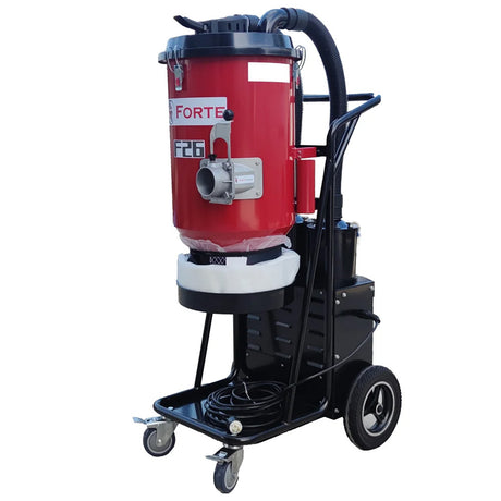 Forte F26 HEPA dust extractor vacuum with wheeled frame and continuous bag collection system