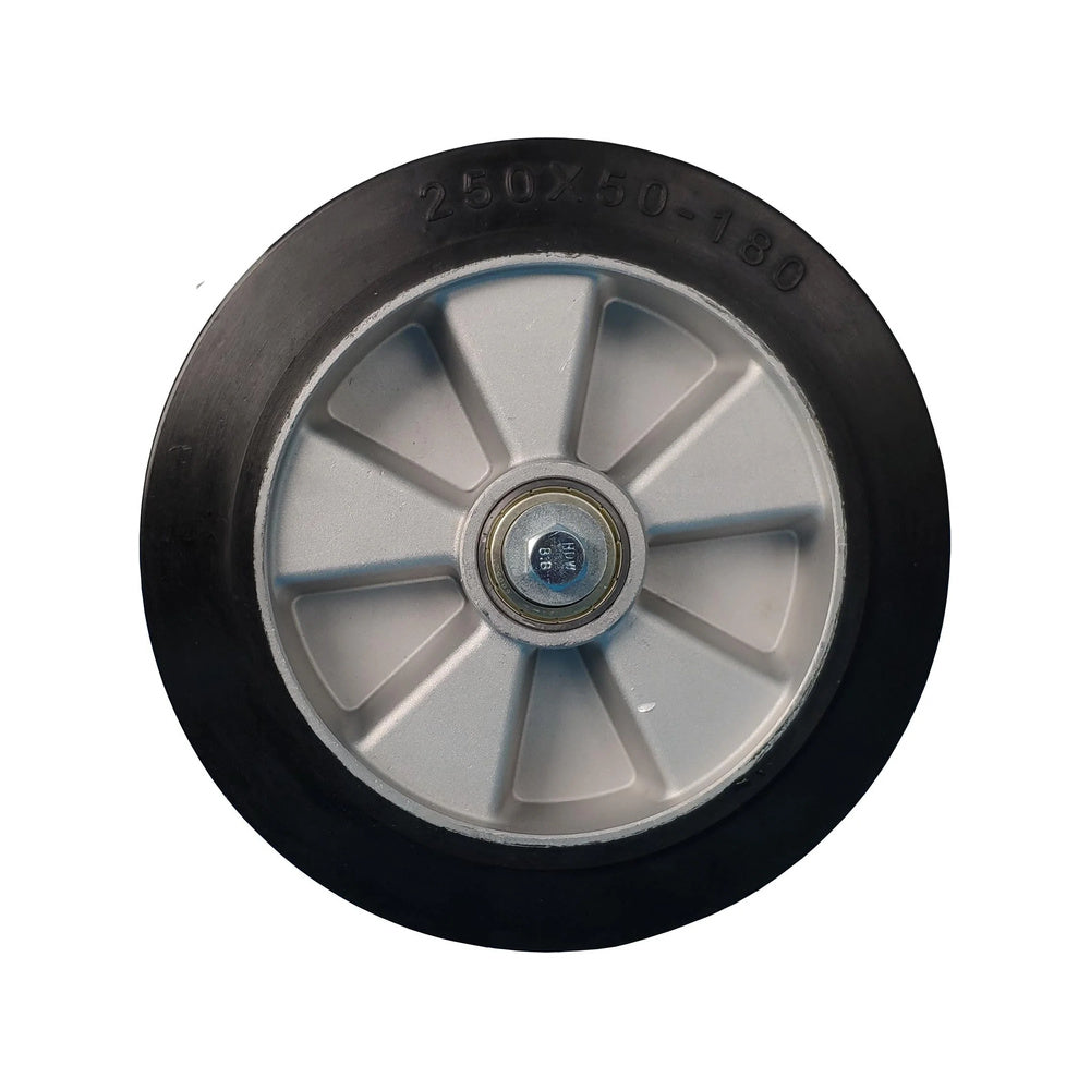Close-up of the F36 dust extractor rear wheel and axle bolt
