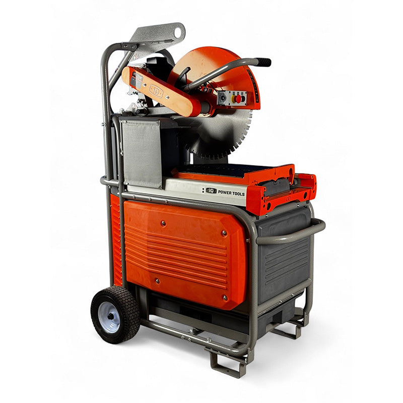 iQ1550 The King Cutter masonry saw angled front view with 21.5 inch blade and cutting table