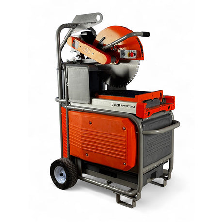 iQ1550 The King Cutter masonry saw angled front view with 21.5 inch blade and cutting table