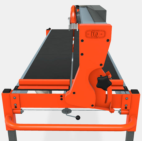 End detail render of iQ252 rail tile saw cutting head and table