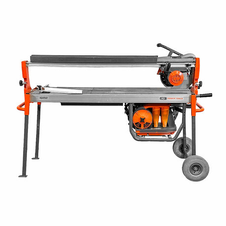 Left end view of iQ252 rail tile saw with dust collection system