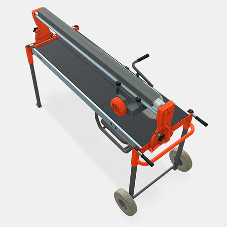 Top angled render of iQ252 rail tile saw and cutting table