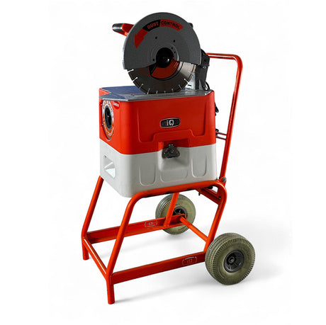 iQ360XT 14 inch masonry saw angled front view with cart and dust control system