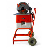 Front view of iQ360XT dry cut masonry saw with 14 inch blade and wheel cart