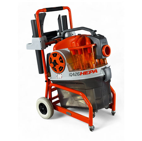 iQ Power Tools iQ426HEPA dust extractor angled front view with HEPA H14 filtration