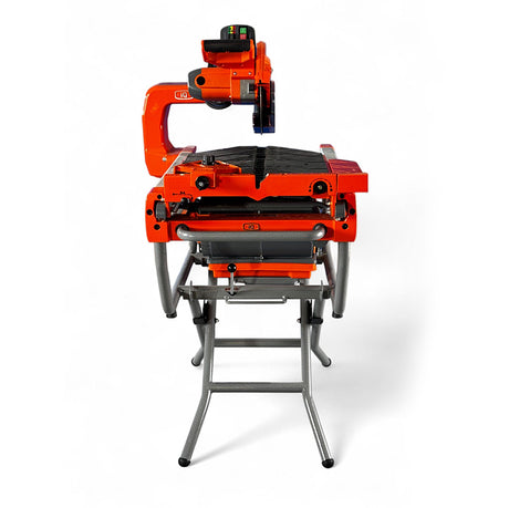 Front view of iQTS244 dry cut tile saw with cutting table and integrated dust containment