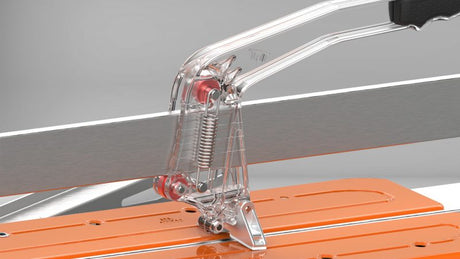 PROFI 133 EVO scoring carriage with spring-loaded handle on rail